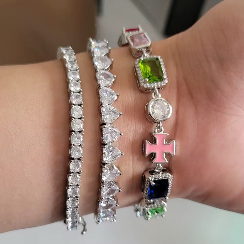Chic Silver Gemstone Bracelet Set